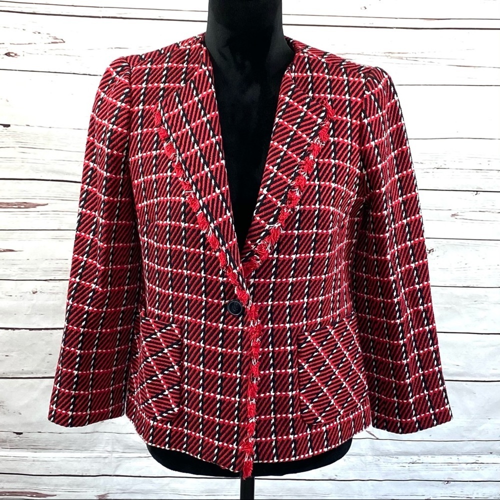 Talbots Plaid Fitted Blazer Red/Black‎ Size 6